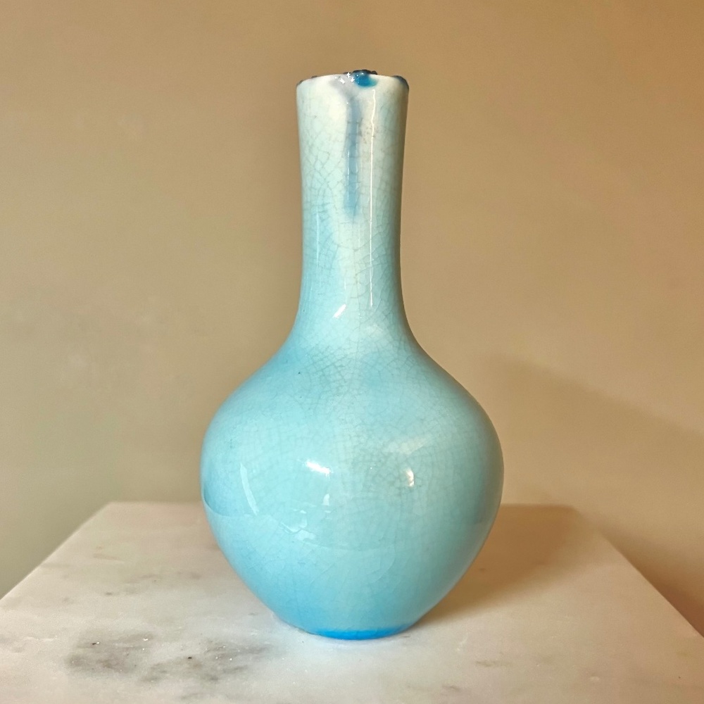 Antique Turquoise Glazed Ceramic Vase, 4" high